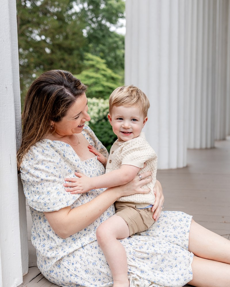 Mother holding her young child during a maternity session
